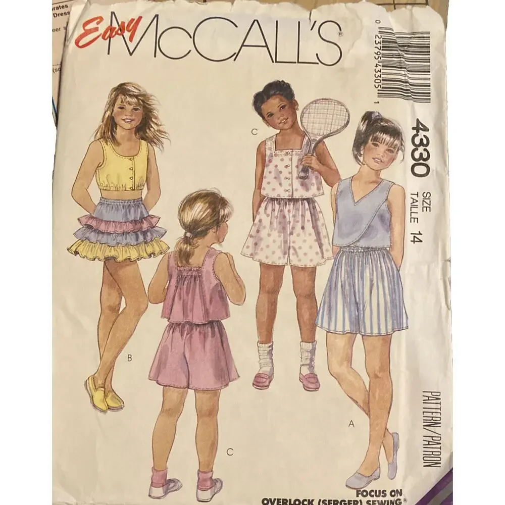 EASY MCCALLS 4330 Uncut Sewing Pattern. Girls Tops and‎ shorts. Size 14. NEW